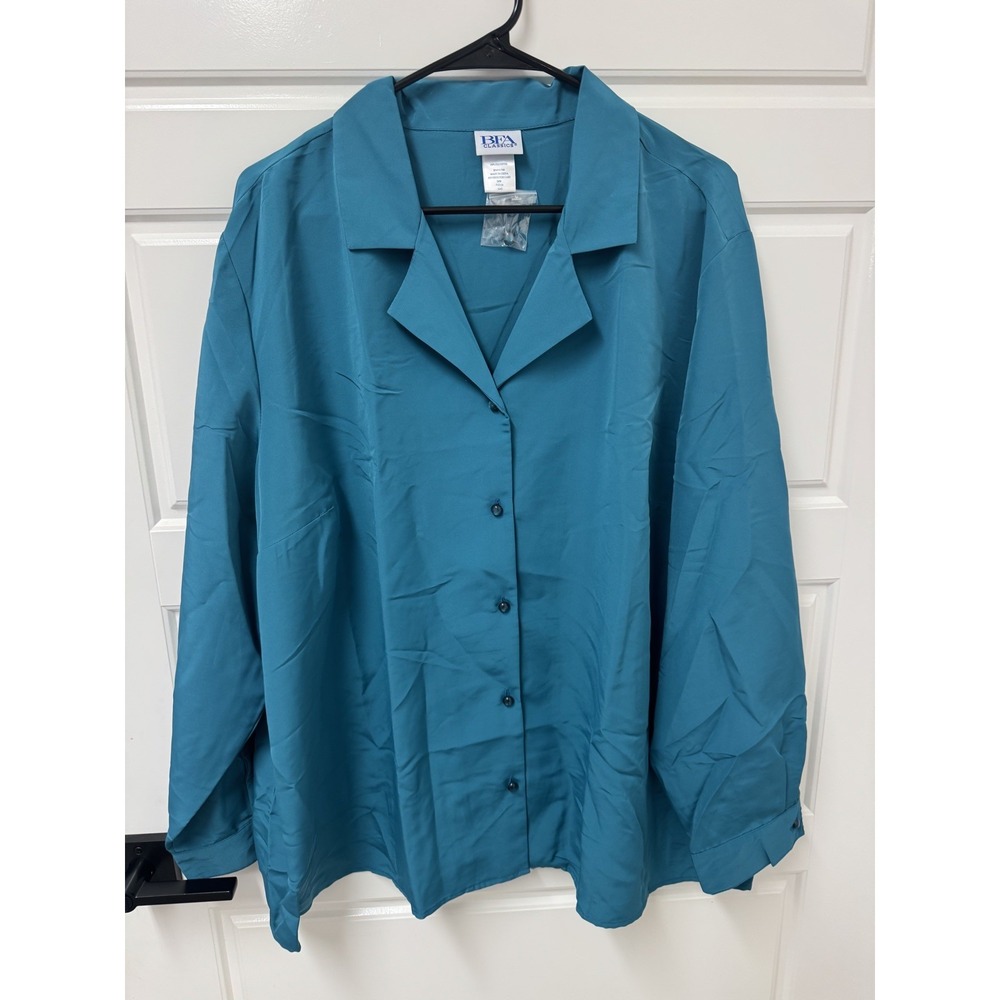 BFA Classics Womens Turquoise Blue Button Front Blouse Plus Size 26W NWT